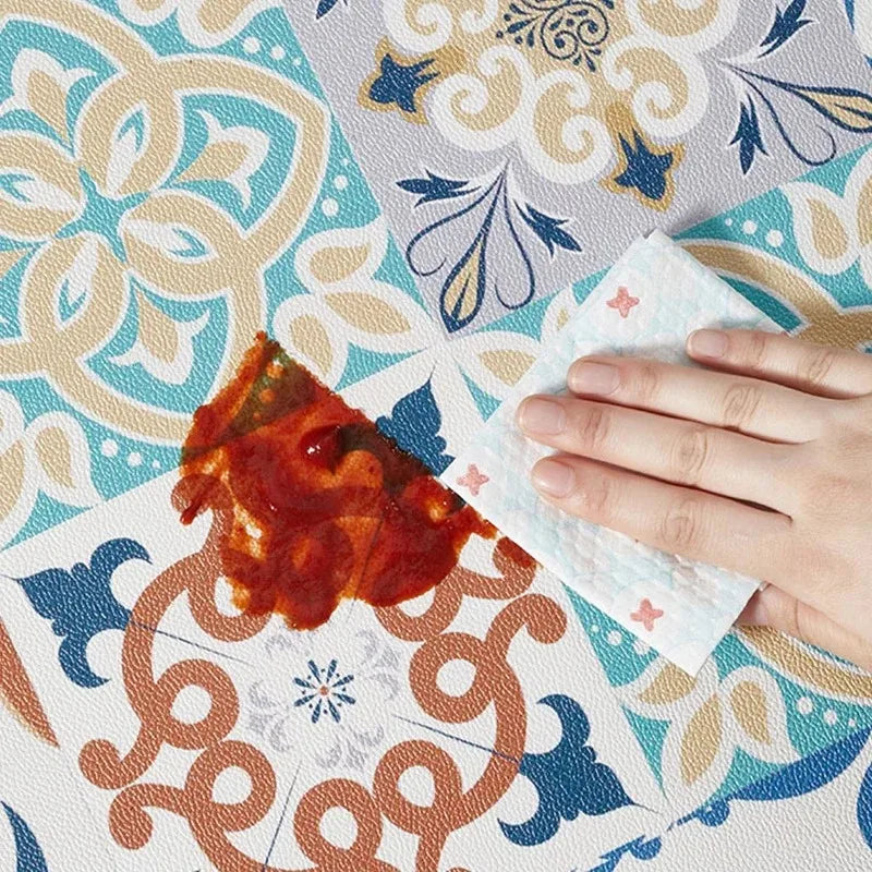 2 Modern style Plaid printed PVC Kitchen Floor Mat │ Waterproof Oil-proof Leather Foot Mats Rug for Home Decor - Besontique Home