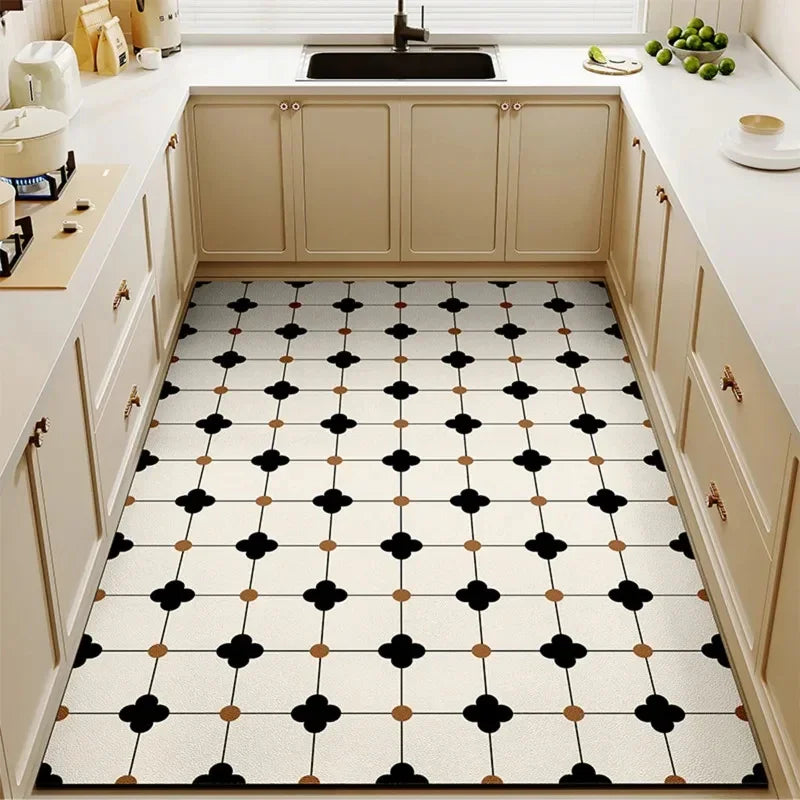 1 Modern style Plaid printed PVC Kitchen Floor Mat │ Waterproof Oil-proof Leather Foot Mats Rug for Home Decor - Besontique Home