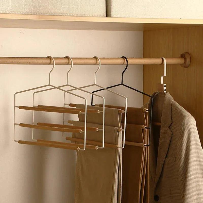 1 pcs of 3 Tiers Multi-Layer Wooden Pants Trouser Hanger │ Wardrobe Closet Clothes Iron Hanging Rack - Besontique Home