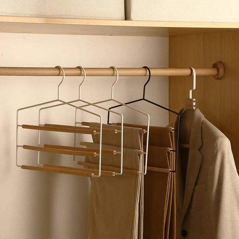 1 pcs of 3 Tiers Multi-Layer Wooden Pants Trouser Hanger │ Wardrobe Closet Clothes Iron Hanging Rack - Besontique Home