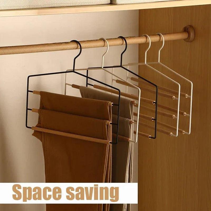 1 pcs of 3 Tiers Multi-Layer Wooden Pants Trouser Hanger │ Wardrobe Closet Clothes Iron Hanging Rack - Besontique Home
