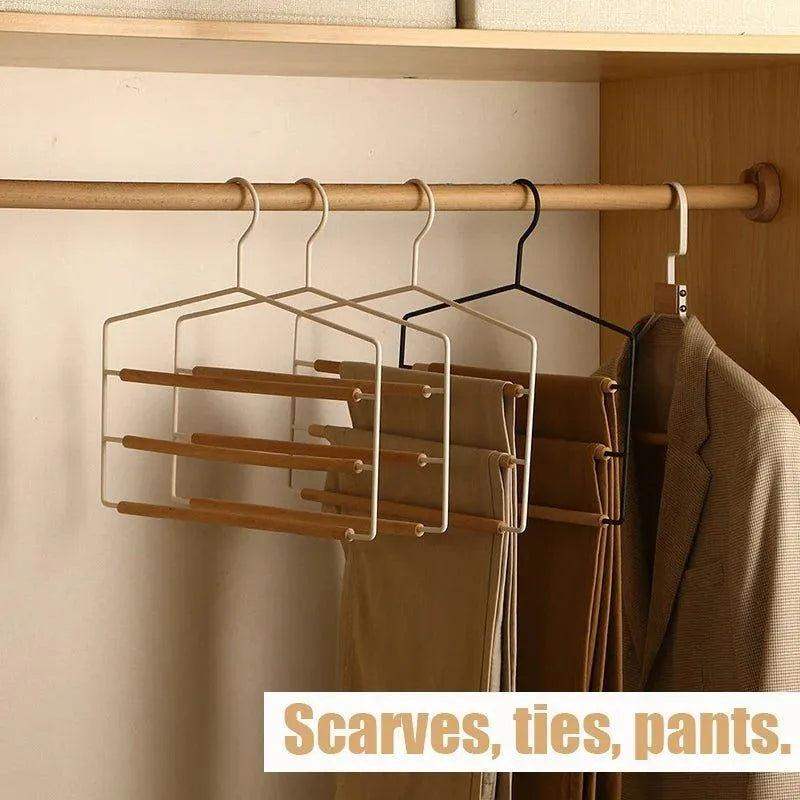 1 pcs of 3 Tiers Multi-Layer Wooden Pants Trouser Hanger │ Wardrobe Closet Clothes Iron Hanging Rack - Besontique Home