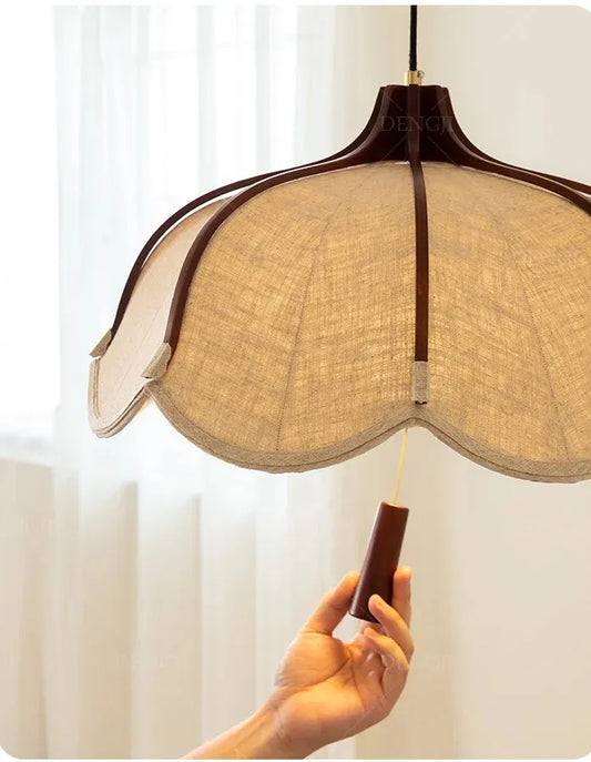 Wood Fabric Linen Pendant Ceiling Light │ Modern Retro style Bedroom Hanging Lamp - Besontique Home