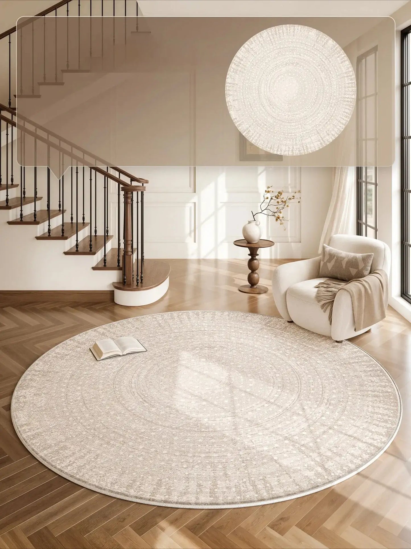 Cream Round Floor Plush Rug │ Minimal Fluffy Decorative Carpet │ Simple Large Lounge Mat Besontique Home Decor