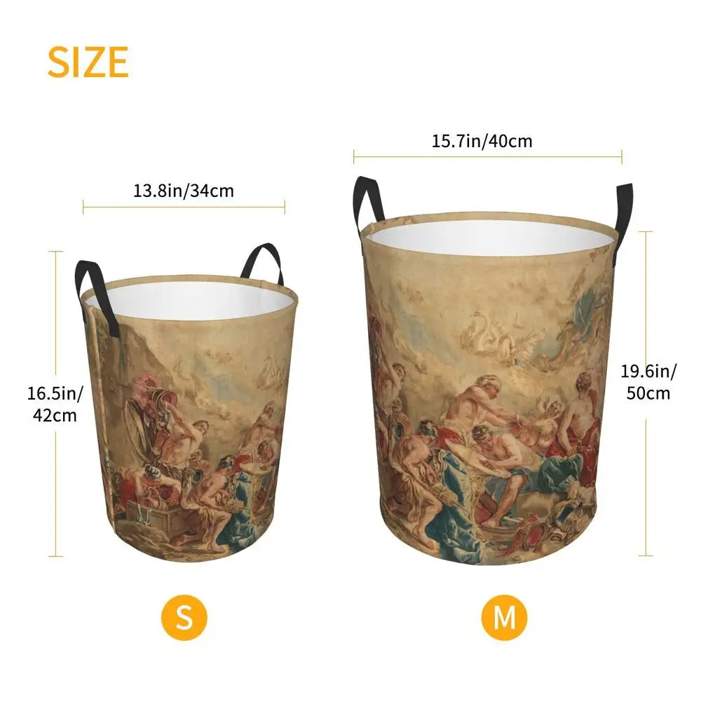 Aubusson Tapestry Printed Laundry Basket │ Foldable French Motif Decorative Hamper Organizer