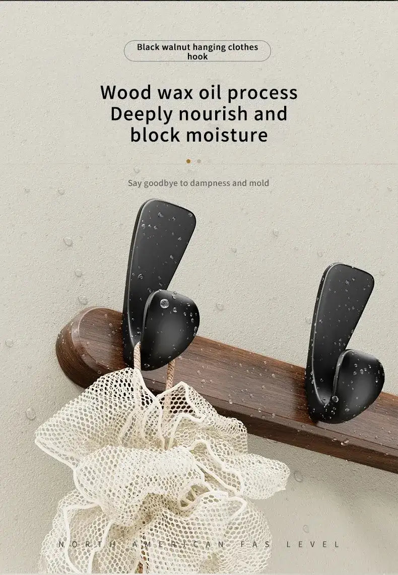 Modern Walnut Moon Shape Coat Rack (White/Black)β Wall Mounted Wooden Metal Hooks