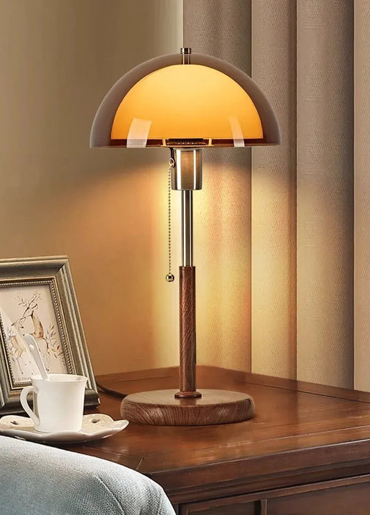 Vintage Walnut Table Lamp | Modern Iron Bedside & Study Room Ambient Light Besontique Home Decor
