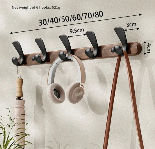 Modern Walnut Moon Shape Coat Rack (White/Black)│ Wall Mounted Wooden Metal Hooks