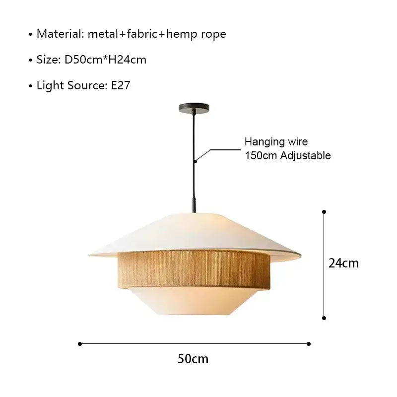 Japandi White Cloth Rattan Hemp Rope Pendant Ceiling Lamp Light - Besontique Home