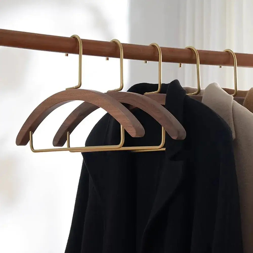 Natural Wood Clothes Hanger with metal Rack │ Modern Wooden Wardrobe Clothing Organizer - Besontique Home