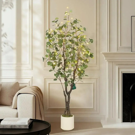 Artificial Eucalyptus Tree │ Decorative Plant with White Planter - Besontique Home