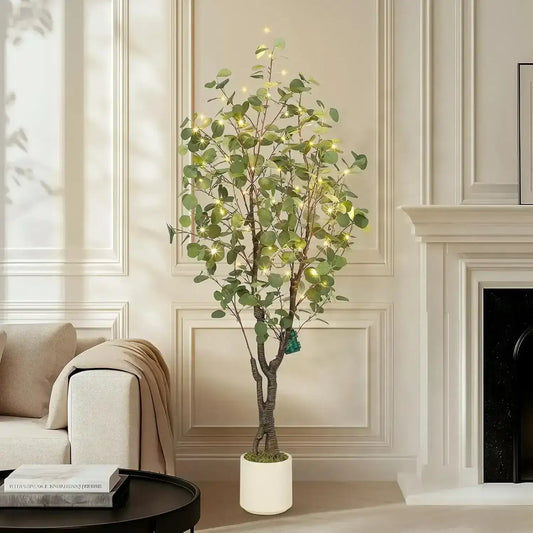 Artificial Eucalyptus Tree │ Decorative Plant with White Planter - Besontique Home