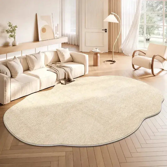 Minimal Style Cream Fluffy Plush Irregular Shape Rug - Besontique Home