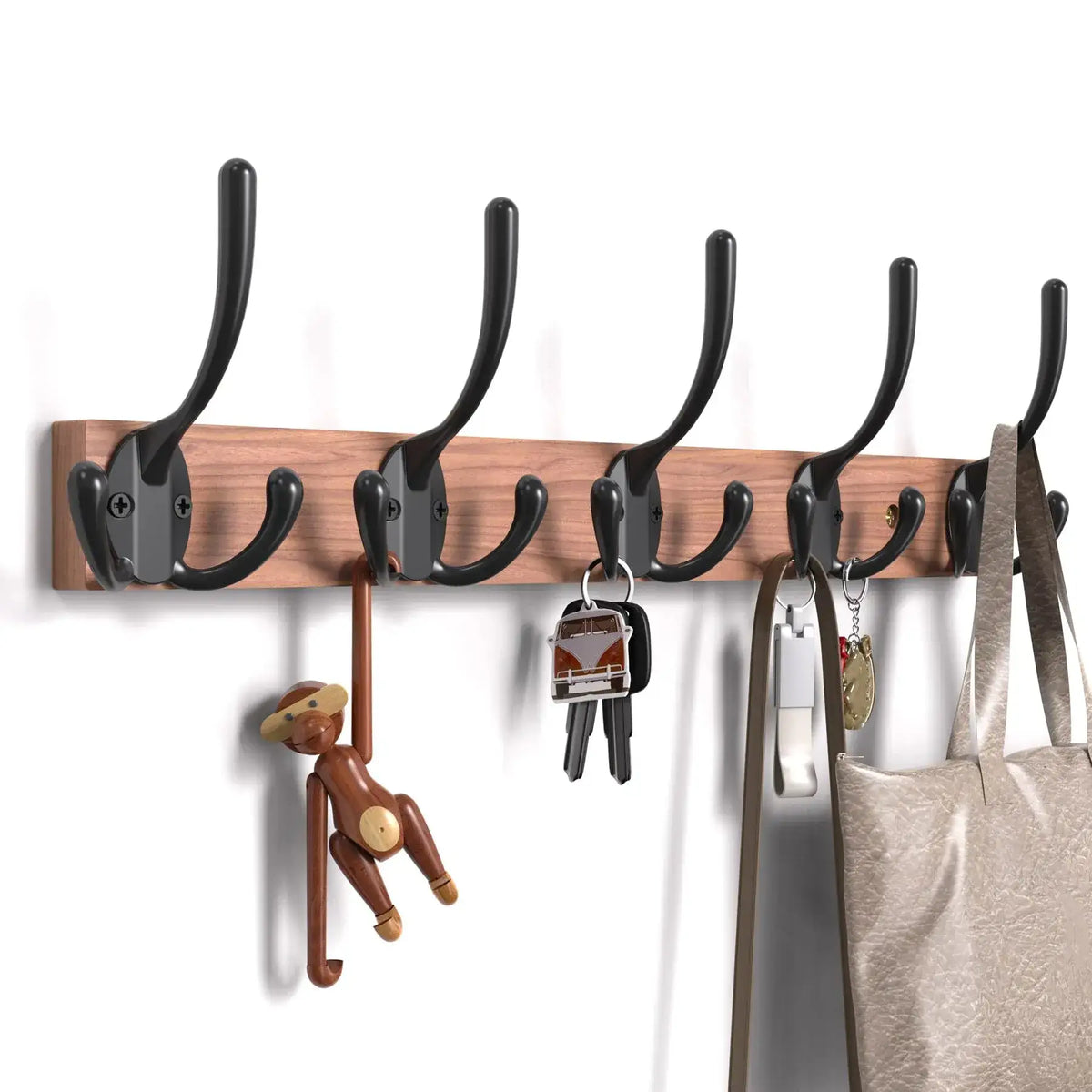 Modern Wooden Coat Rack Wall Mount with 5 Hooks Besontique Home Decor