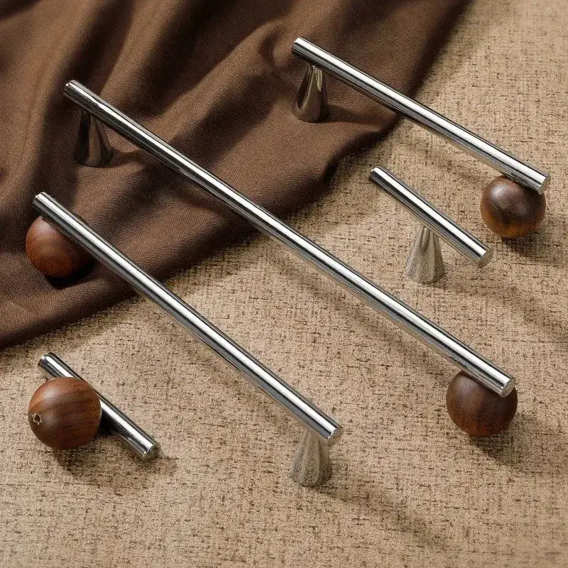 Nordic Art Wood Silver Brass Furniture Door Knob │ Home Deco Premium Kitchen Drawer Wardrobe Handles - Besontique Home
