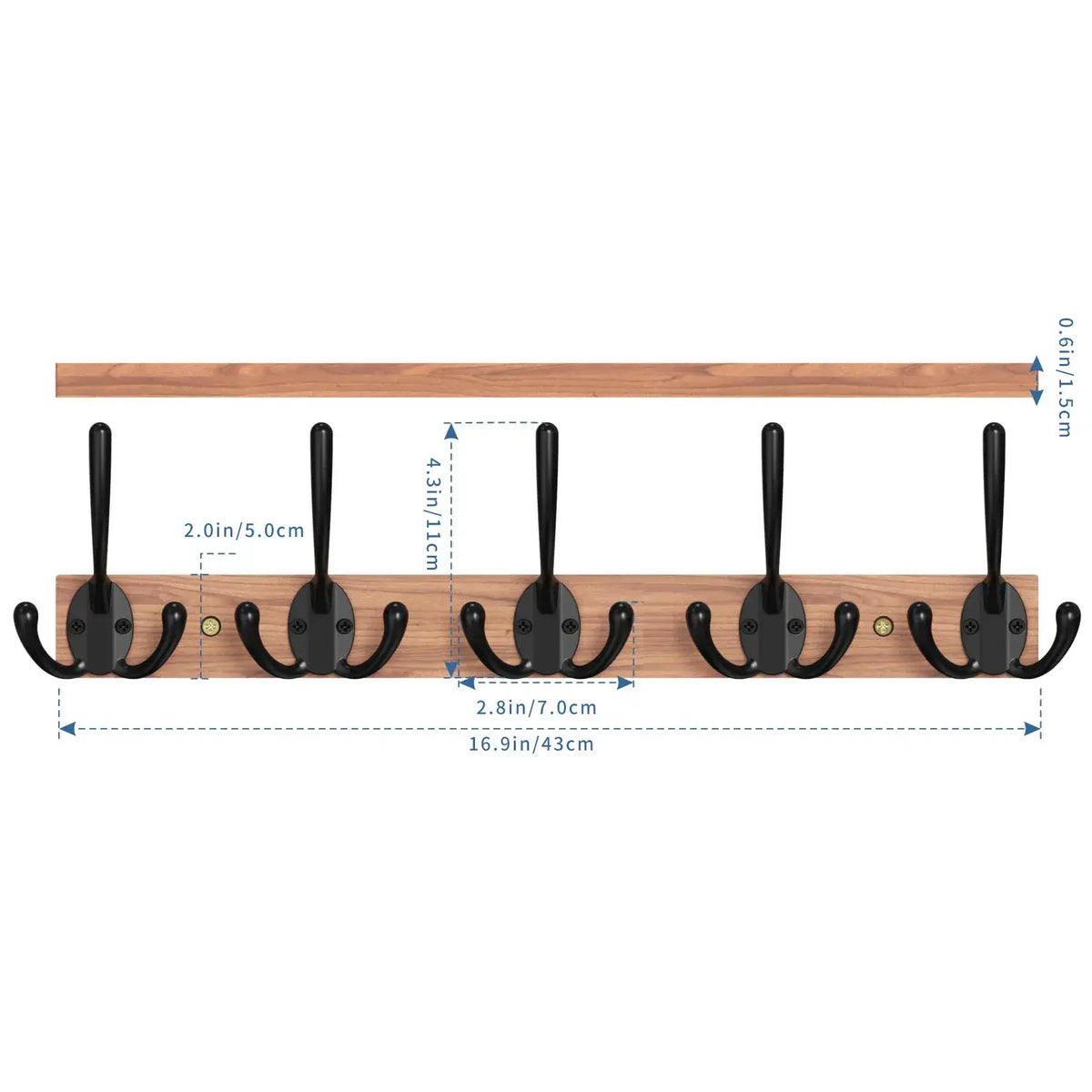 Modern Wooden Coat Rack Wall Mount with 5 Hooks Besontique Home Decor