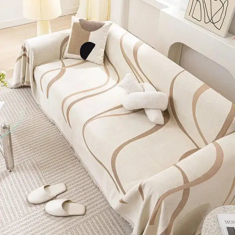 2-chenille-line-pattern-throw-blanket-with-tassel-simple-nordic-jacquard-reversible-double-sided-sofa-cover-besontique-home-12780 - Besontique Home