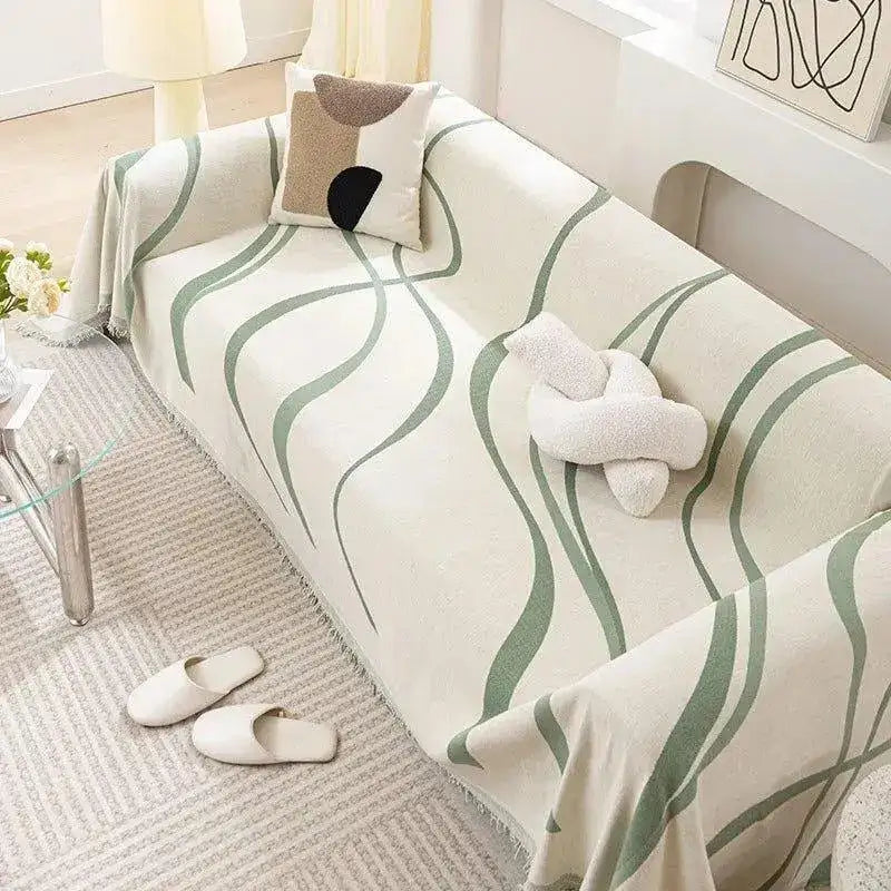 2-chenille-line-pattern-throw-blanket-with-tassel-simple-nordic-jacquard-reversible-double-sided-sofa-cover-besontique-home-15478 - Besontique Home
