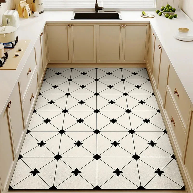 2 Modern style Plaid printed PVC Kitchen Floor Mat │ Waterproof Oil-proof Leather Foot Mats Rug for Home Decor - Besontique Home