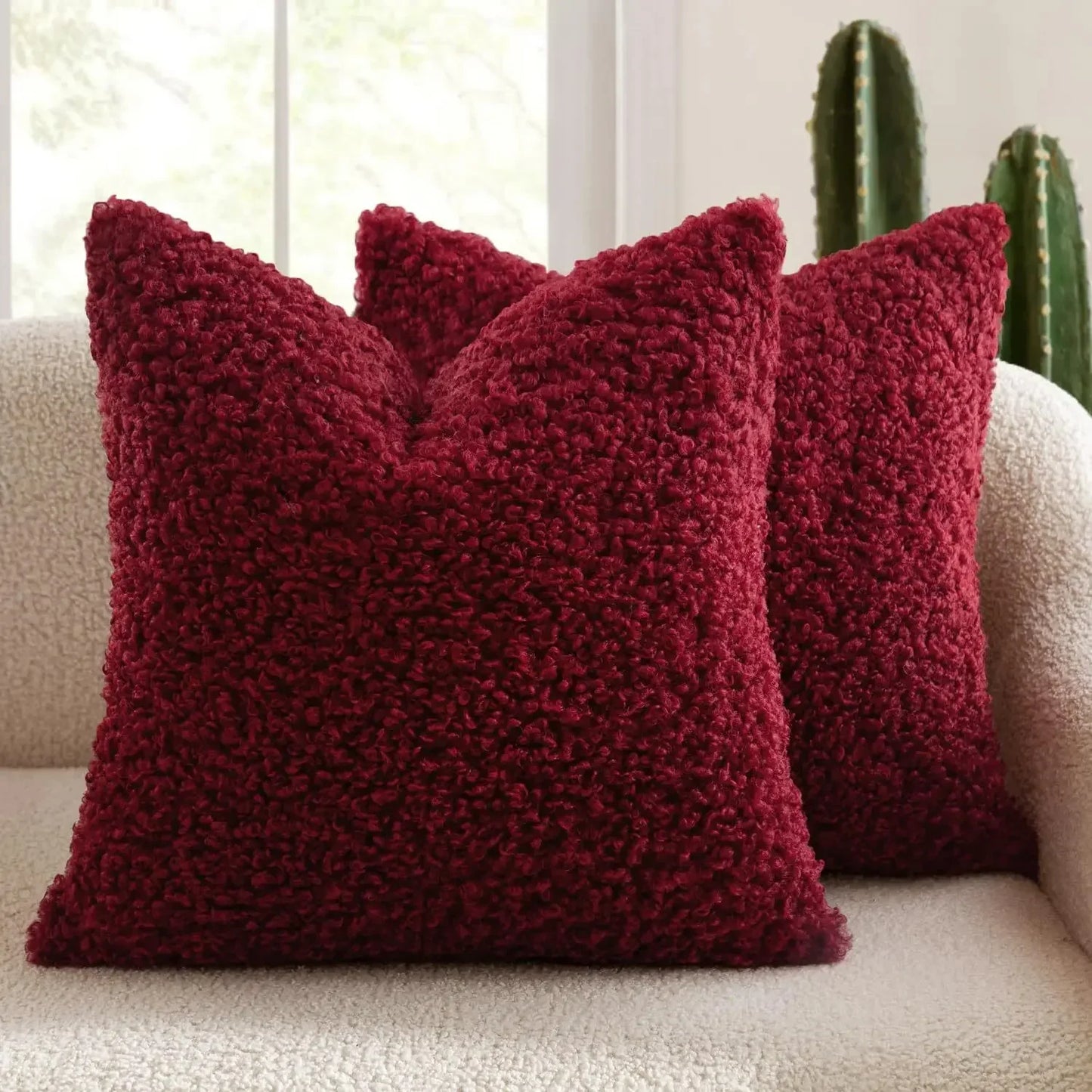 2 Pcs of Nordic Solid Color Imitation Lamb Wool Cushion Covers │ Minimal Home Throw Pillow Covers - Besontique Home