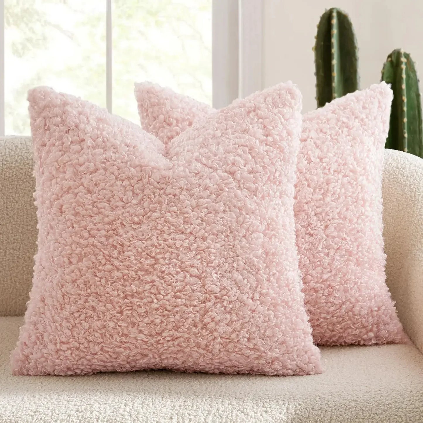 2 Pcs of Nordic Solid Color Imitation Lamb Wool Cushion Covers │ Minimal Home Throw Pillow Covers - Besontique Home