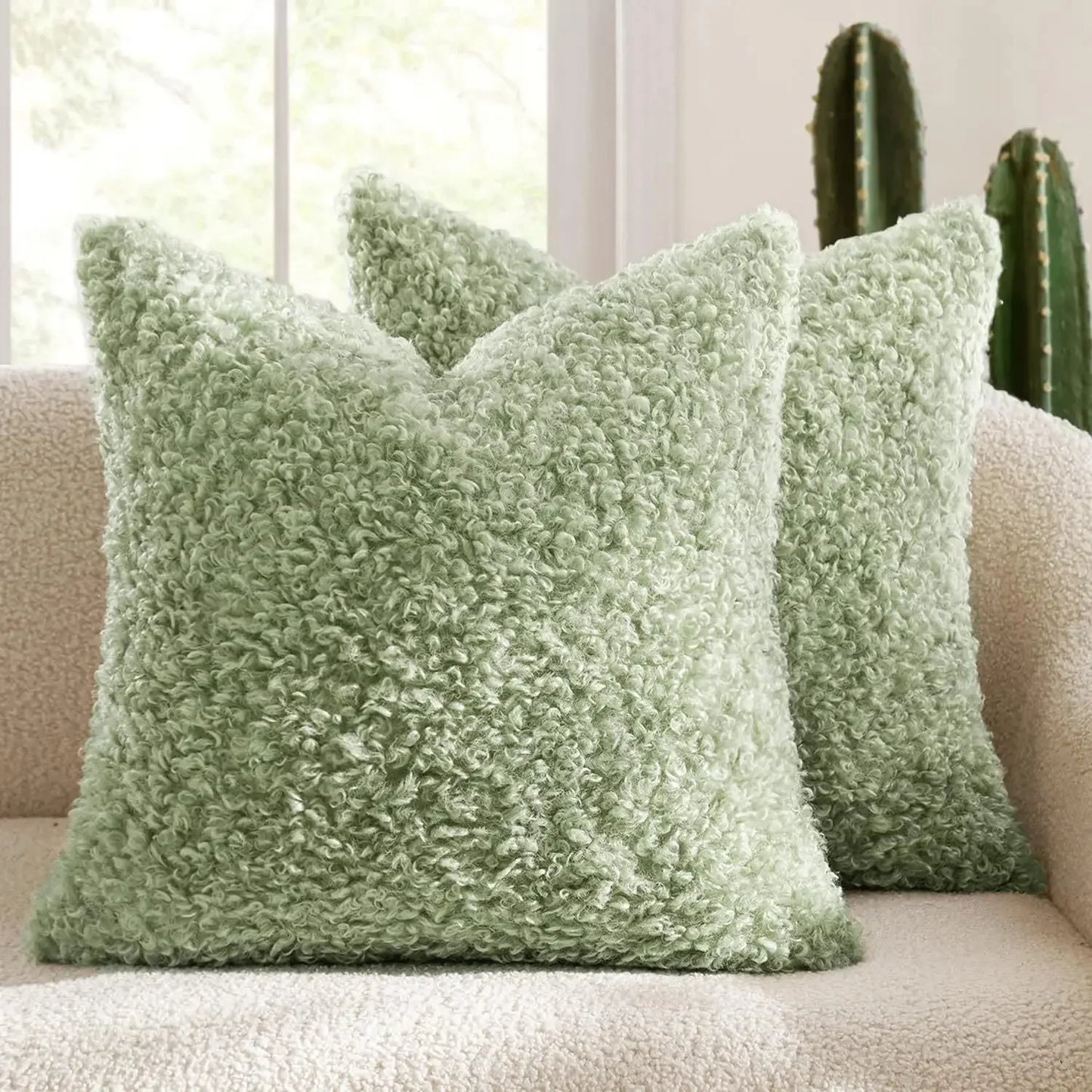2 Pcs of Nordic Solid Color Imitation Lamb Wool Cushion Covers │ Minimal Home Throw Pillow Covers - Besontique Home