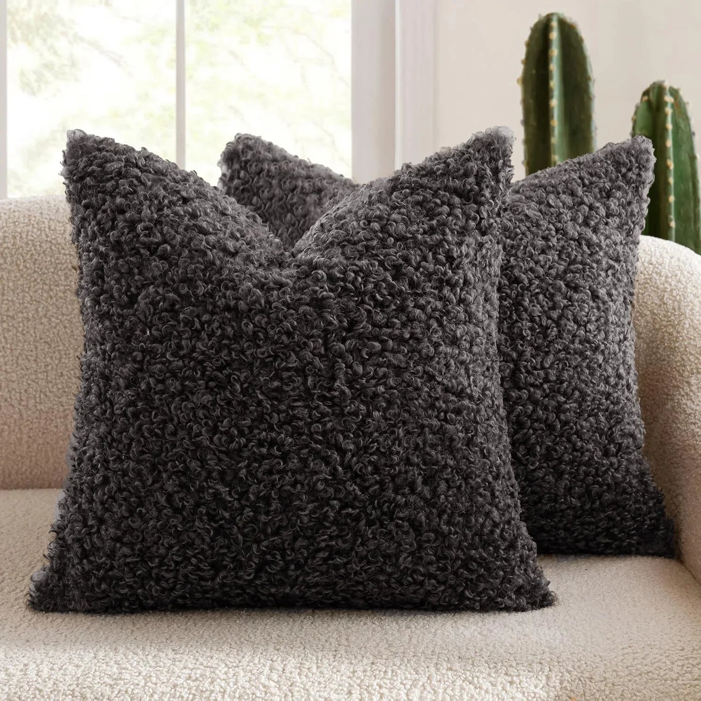 2 Pcs of Nordic Solid Color Imitation Lamb Wool Cushion Covers │ Minimal Home Throw Pillow Covers - Besontique Home