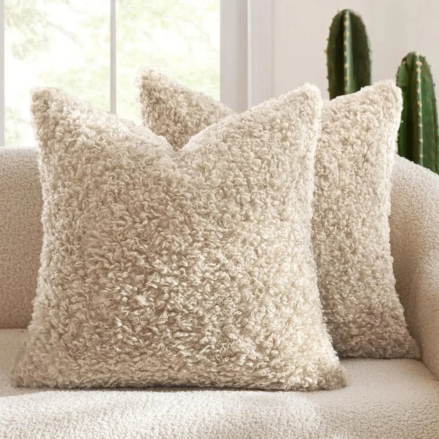 2 Pcs of Nordic Solid Color Imitation Lamb Wool Cushion Covers │ Minimal Home Throw Pillow Covers - Besontique Home