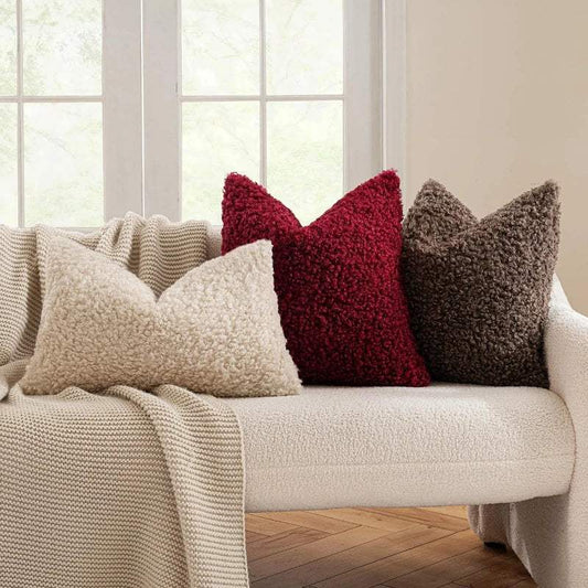 2 Pcs of Nordic Solid Color Imitation Lamb Wool Cushion Covers │ Minimal Home Throw Pillow Covers - Besontique Home