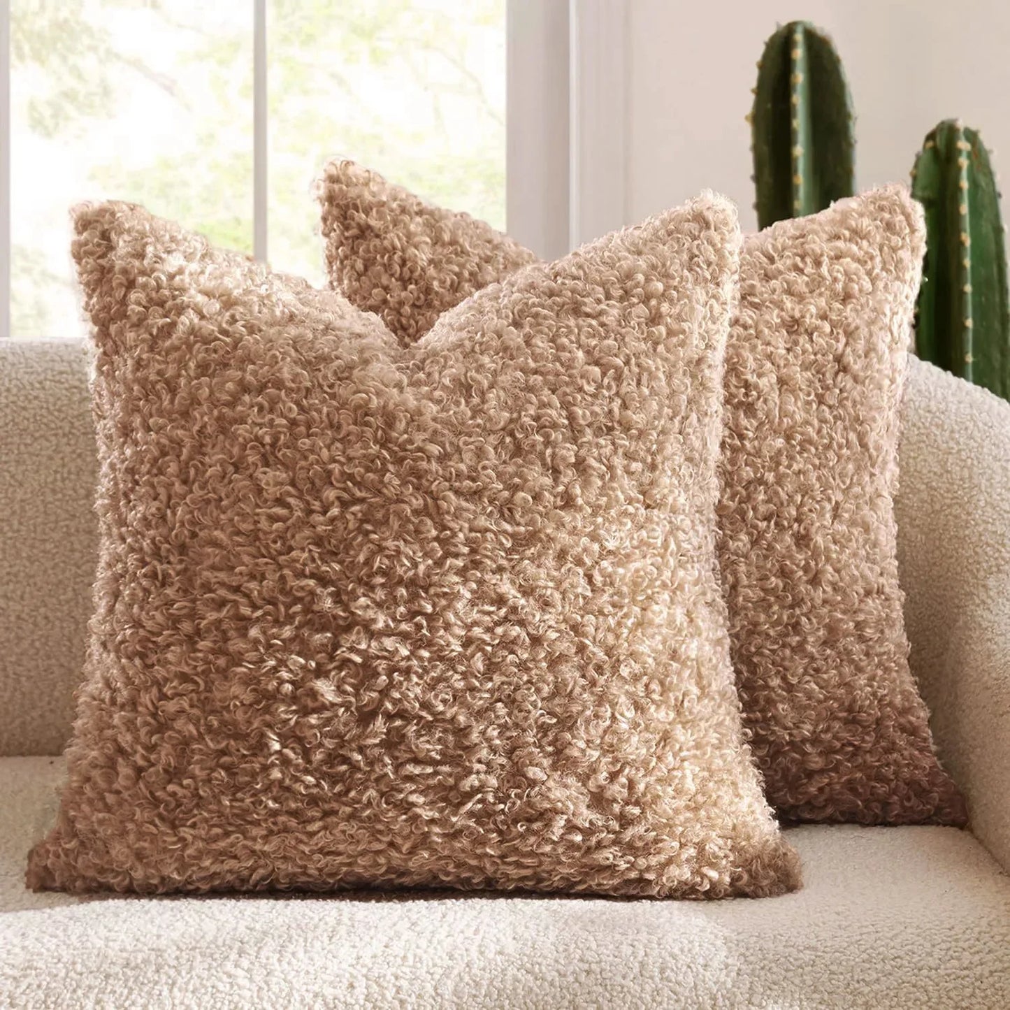 2 Pcs of Nordic Solid Color Imitation Lamb Wool Cushion Covers │ Minimal Home Throw Pillow Covers - Besontique Home