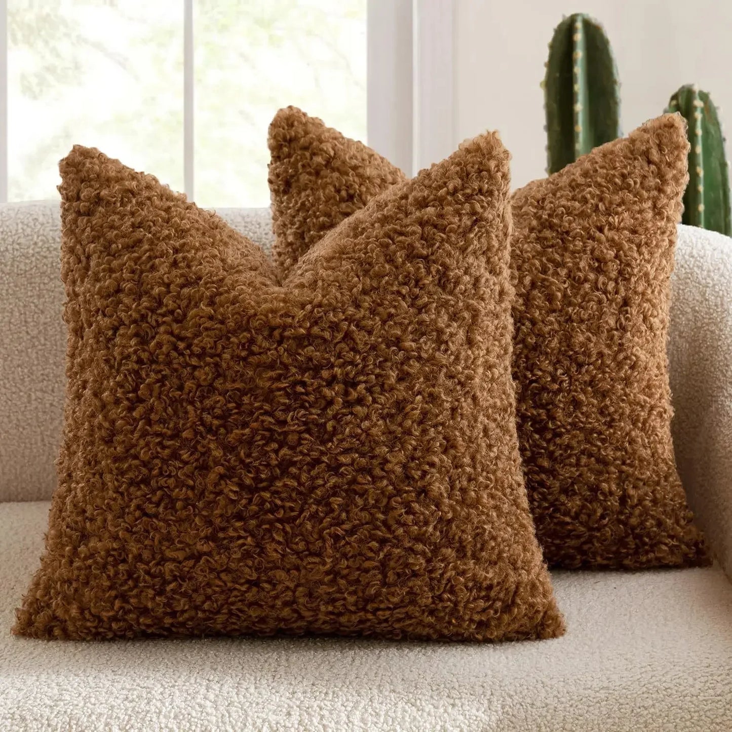 2 Pcs of Nordic Solid Color Imitation Lamb Wool Cushion Covers │ Minimal Home Throw Pillow Covers - Besontique Home
