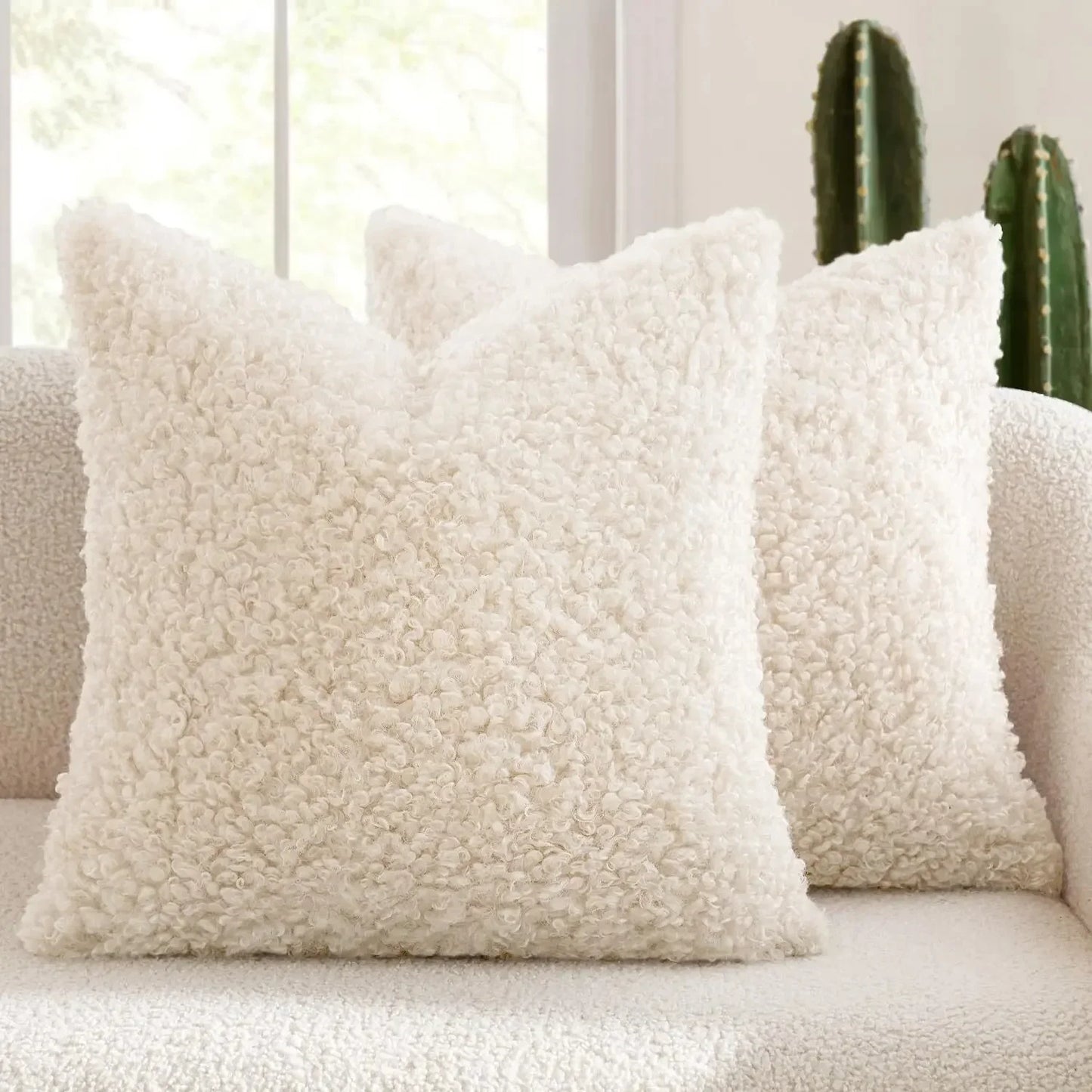2 Pcs of Nordic Solid Color Imitation Lamb Wool Cushion Covers │ Minimal Home Throw Pillow Covers - Besontique Home