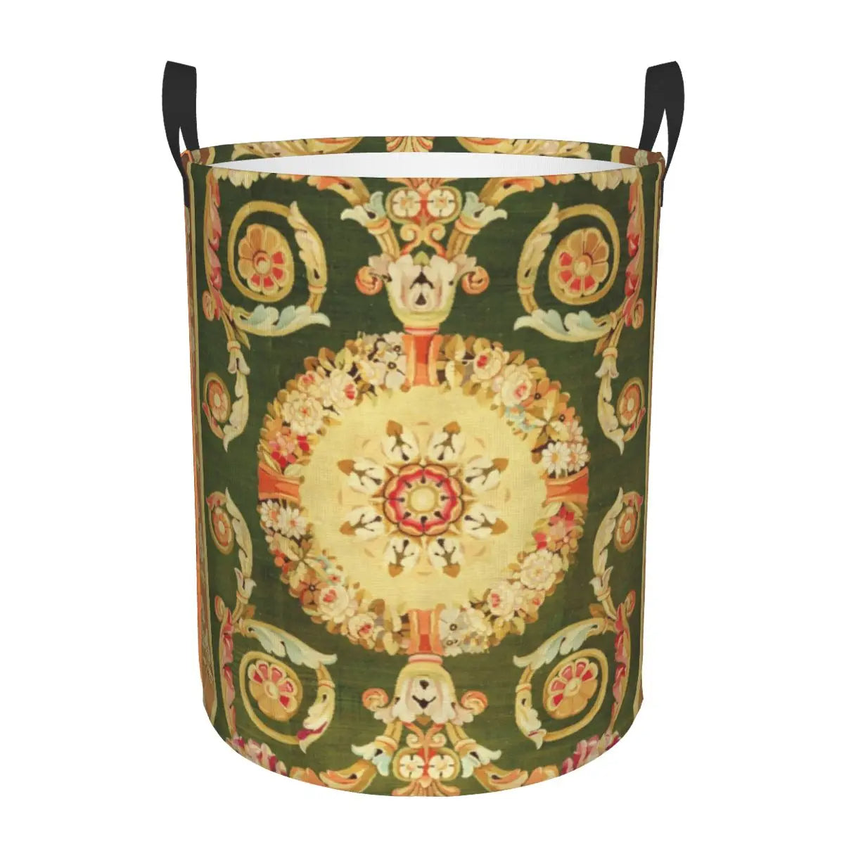 Aubusson Tapestry Printed Laundry Basket │ Foldable French Motif Decorative Hamper Organizer