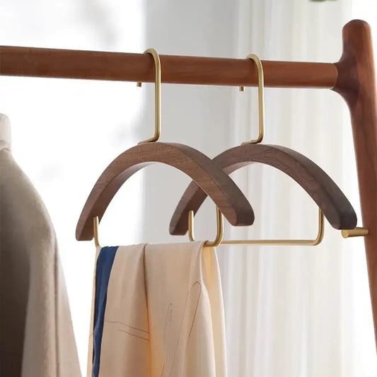 Natural Wood Clothes Hanger with metal Rack │ Modern Wooden Wardrobe Clothing Organizer - Besontique Home