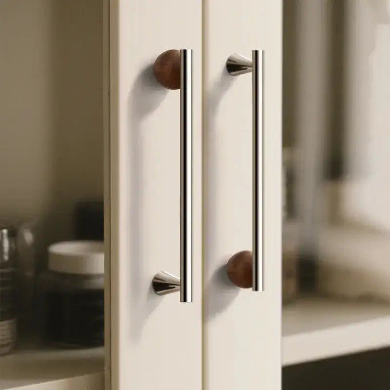 Nordic Art Wood Silver Brass Furniture Door Knob │ Home Deco Premium Kitchen Drawer Wardrobe Handles - Besontique Home