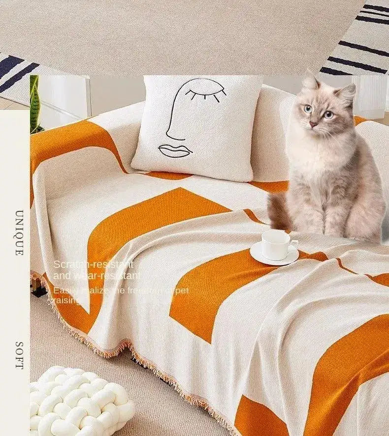 3-chenille-line-pattern-throw-blanket-with-tassel-simple-nordic-jacquard-reversible-double-sided-sofa-cover-besontique-home-37240 - Besontique Home