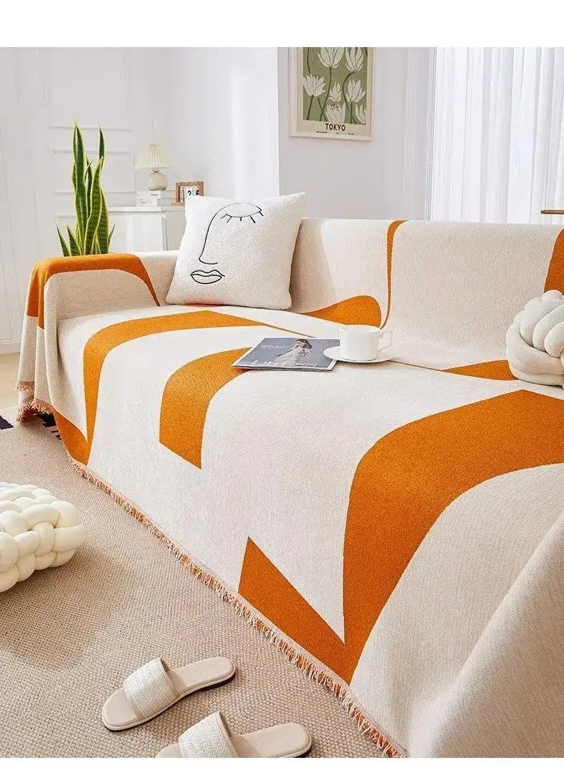 3-chenille-line-pattern-throw-blanket-with-tassel-simple-nordic-jacquard-reversible-double-sided-sofa-cover-besontique-home-57995 - Besontique Home