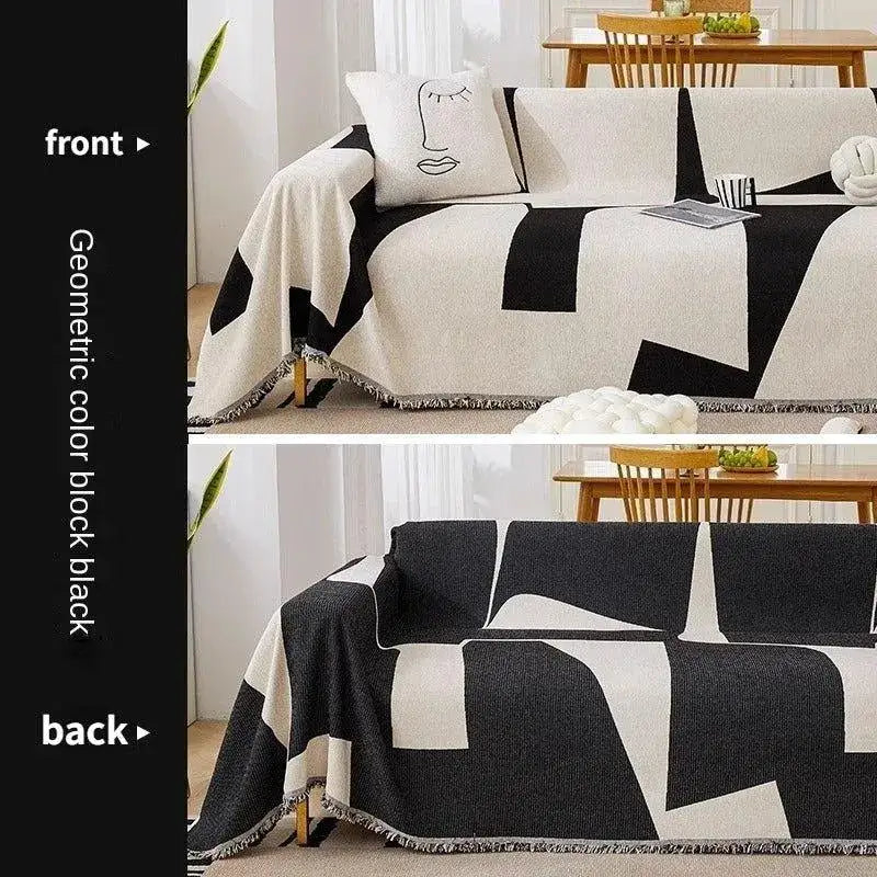 3-chenille-line-pattern-throw-blanket-with-tassel-simple-nordic-jacquard-reversible-double-sided-sofa-cover-besontique-home-72380 - Besontique Home