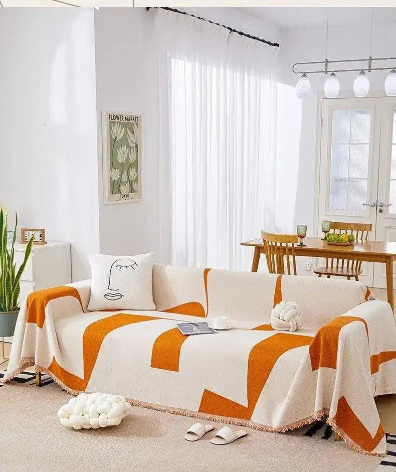 3-chenille-line-pattern-throw-blanket-with-tassel-simple-nordic-jacquard-reversible-double-sided-sofa-cover-besontique-home-84771 - Besontique Home