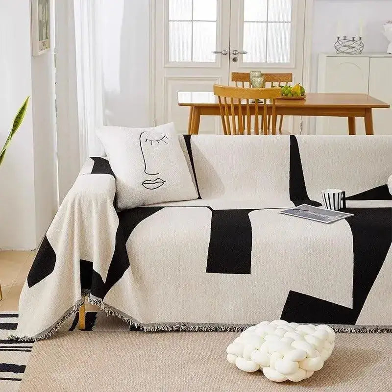3-chenille-line-pattern-throw-blanket-with-tassel-simple-nordic-jacquard-reversible-double-sided-sofa-cover-besontique-home-95940 - Besontique Home