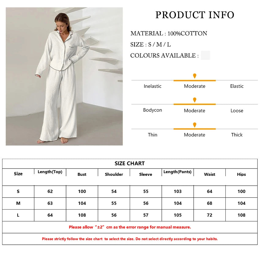 Cotton Turn-Down Collar White Long Sleeve 2 Piece Set │ Homewear Pajamas - Besontique Home