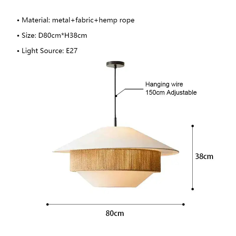 Japandi White Cloth Rattan Hemp Rope Pendant Ceiling Lamp Light - Besontique Home