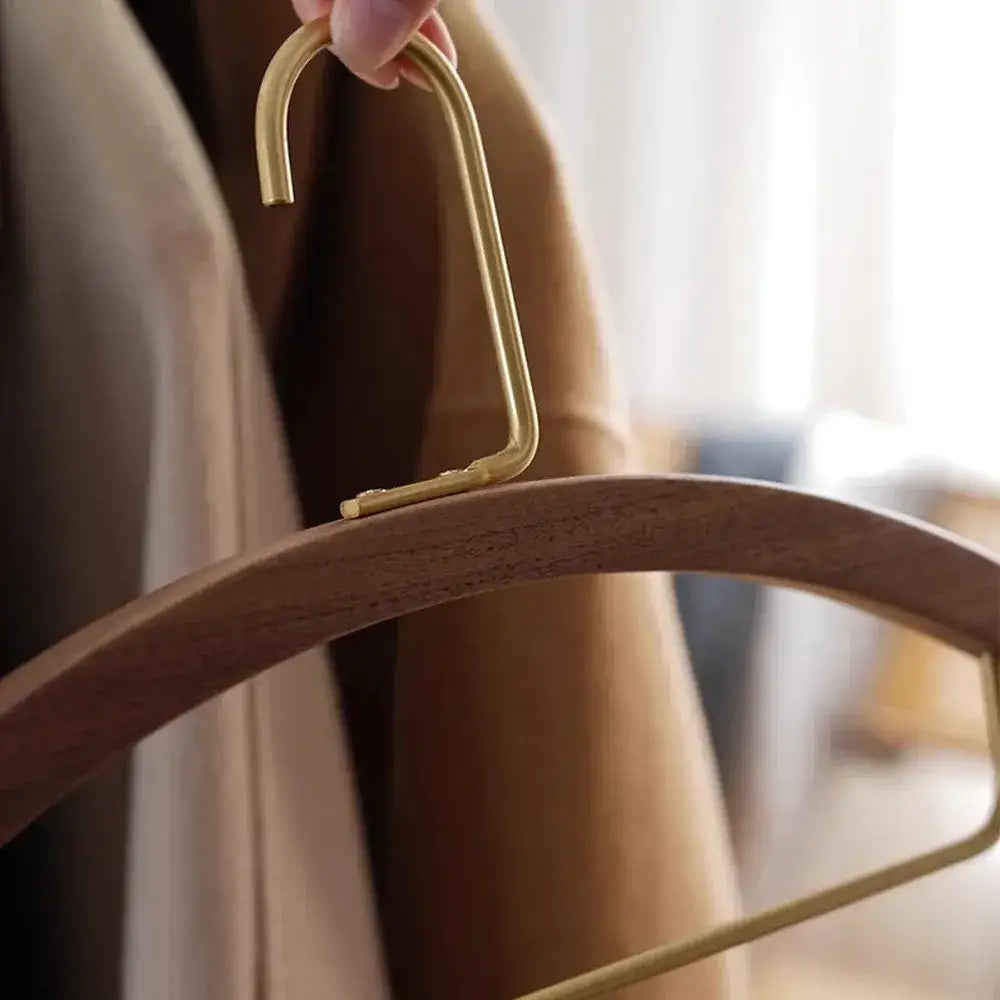 Natural Wood Clothes Hanger with metal Rack │ Modern Wooden Wardrobe Clothing Organizer - Besontique Home