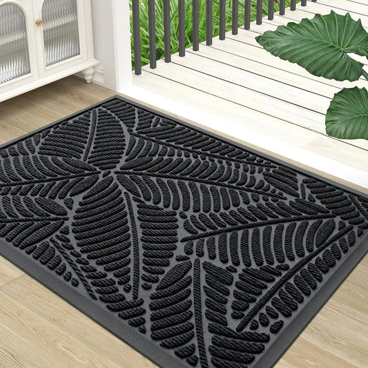 Modern Leaf Shape Pattern PVC Door Mat │ Solid Color Anti-slip Entrance Floor Rug Mat