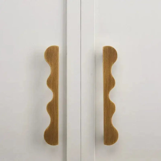 Brass Wave Cabinet Handles Door Knobs | Luxury Modern Gold & Black Drawer Pulls - Besontique Home