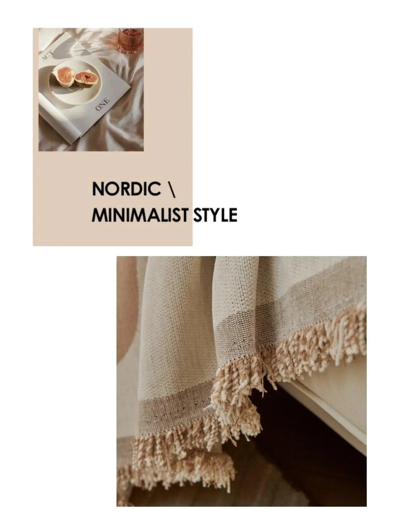 4 Chenille Line Pattern Throw Blanket with Tassel │ Simple Nordic Jacquard Reversible Double Sided Sofa Cover - Besontique Home