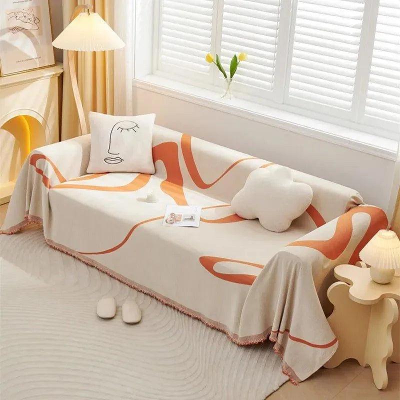 4 Chenille Line Pattern Throw Blanket with Tassel │ Simple Nordic Jacquard Reversible Double Sided Sofa Cover - Besontique Home
