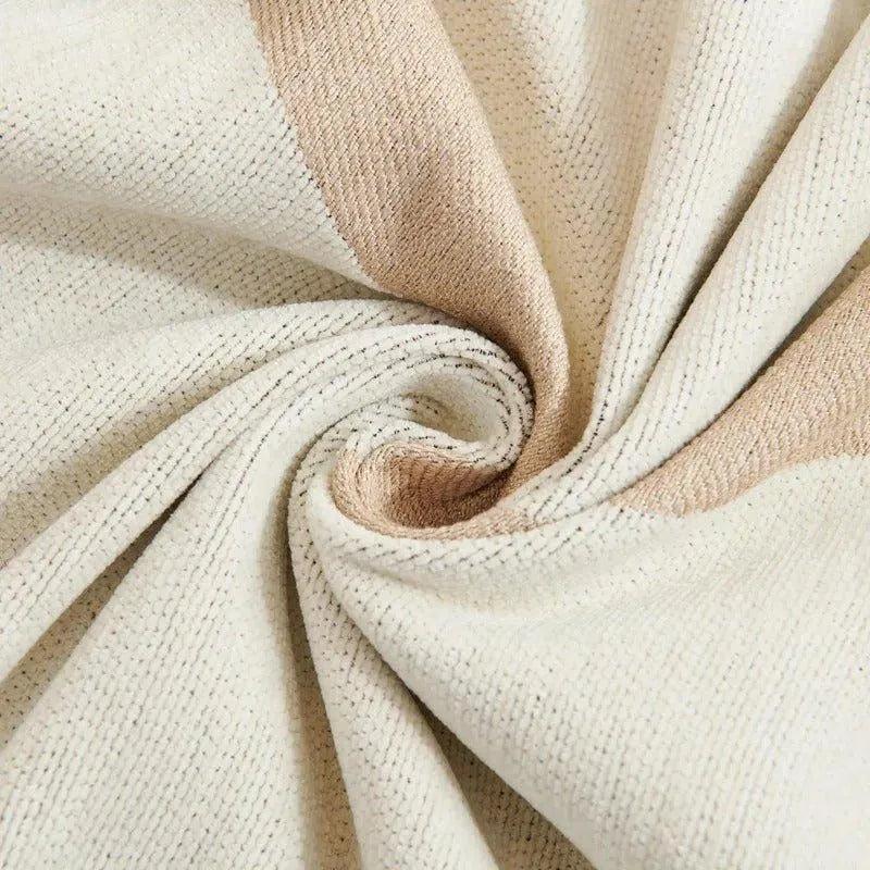 4 Chenille Line Pattern Throw Blanket with Tassel │ Simple Nordic Jacquard Reversible Double Sided Sofa Cover - Besontique Home