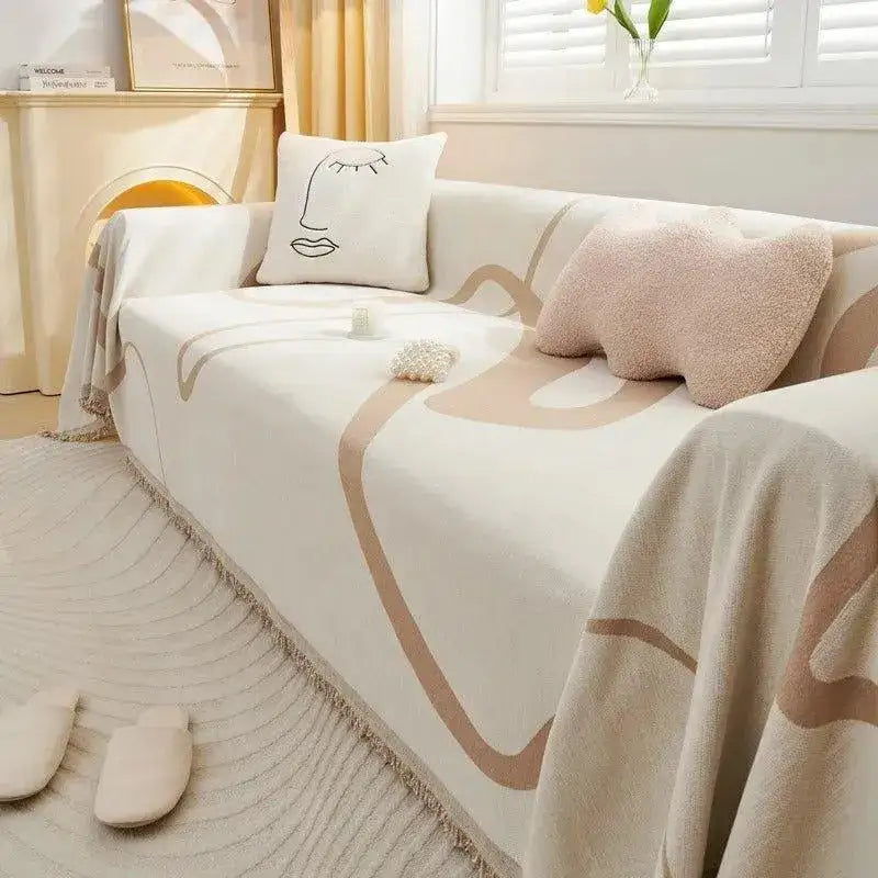 4-chenille-line-pattern-throw-blanket-with-tassel-simple-nordic-jacquard-reversible-double-sided-sofa-cover-besontique-home-93646 - Besontique Home