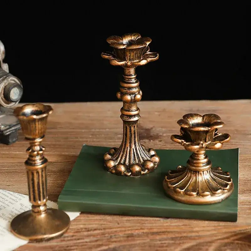 Antique Bronze Candlesticks Candle Holder Set │ Retro Vintage Taper Candle Stand - Besontique Home